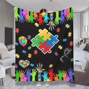Autism Awareness Puzzle - Themed Throw Blanket, Colorful Design, Multiple Specifications Available, Soft & Comfortable Fabric, Ideal for Napping & Relaxing at Home, Office, or Travel, Perfect for Adults Seeking Cozy & Meaningful Bedding