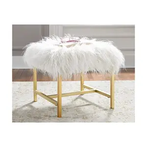 NEW! Faux White Luxe Fur Vanity Stool