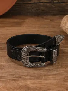 Vintage Western Style Cowboy Embossed Buckle Belt, Fashion PU Leather Belt for Women & Men, Casual Waistband for Jeans Trousers, Stylish Belts