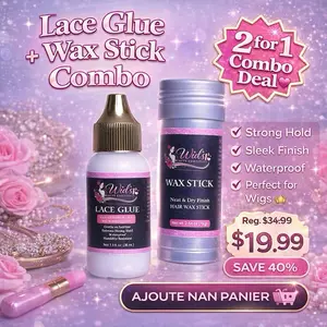 Wid's Beauty Essentials Lace Glue + Wax Stick Combo Strong Hold Wig Install Kit Waterproof Sleek Finish 2for1 Deal Save 40% Haircare Gel wax stick hair, wig bonding glue, sleek hair, lace front wig, hair styling, beauty combo