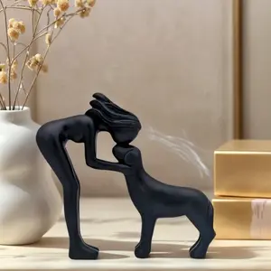 Nordic Style Woman and Dog Sculpture, Single Piece Luxury Resin Art Decor, Bedroom Desktop Decoration, Elegant Home Ornament