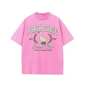 Washed T Shirt, Funny Silly Goose Shirt, Porch Goose Social Club Tee, Goose Lover Gift, Social Club Shirt, Unisex Round Neck Short Sleeve Casual Shirt, Breathable And Stylish Clothing For Summer, Ideal Gift For Friends Family, The Perfect Gift To Give Him