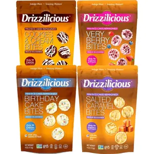 Drizzilicious Mini Rice Cakes Variety Pack (4 Pack) – Cookies & Cream, Salted Caramel, Birthday Cake & Very Berry – Vegan Gluten-Free Snack