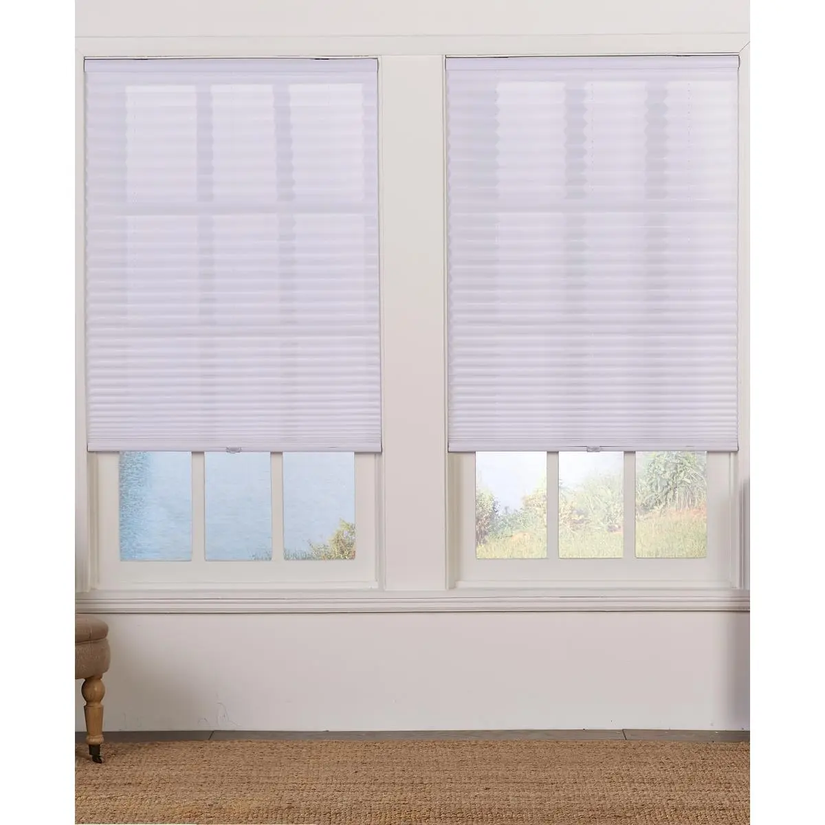 Safe Styles UBD66X72WT Cordless Polyester Light Filtering Pleated Shade - Energy-Efficient Indoor Window Blind, White, 66x72 in.