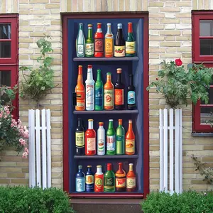 2pcs Vintage Condiment Bottle Wall Stickers Kitchen Dining Room Bar Decor Self Adhesive Waterproof PVC Material Home Wall Art Decals Creative Home Decorations for