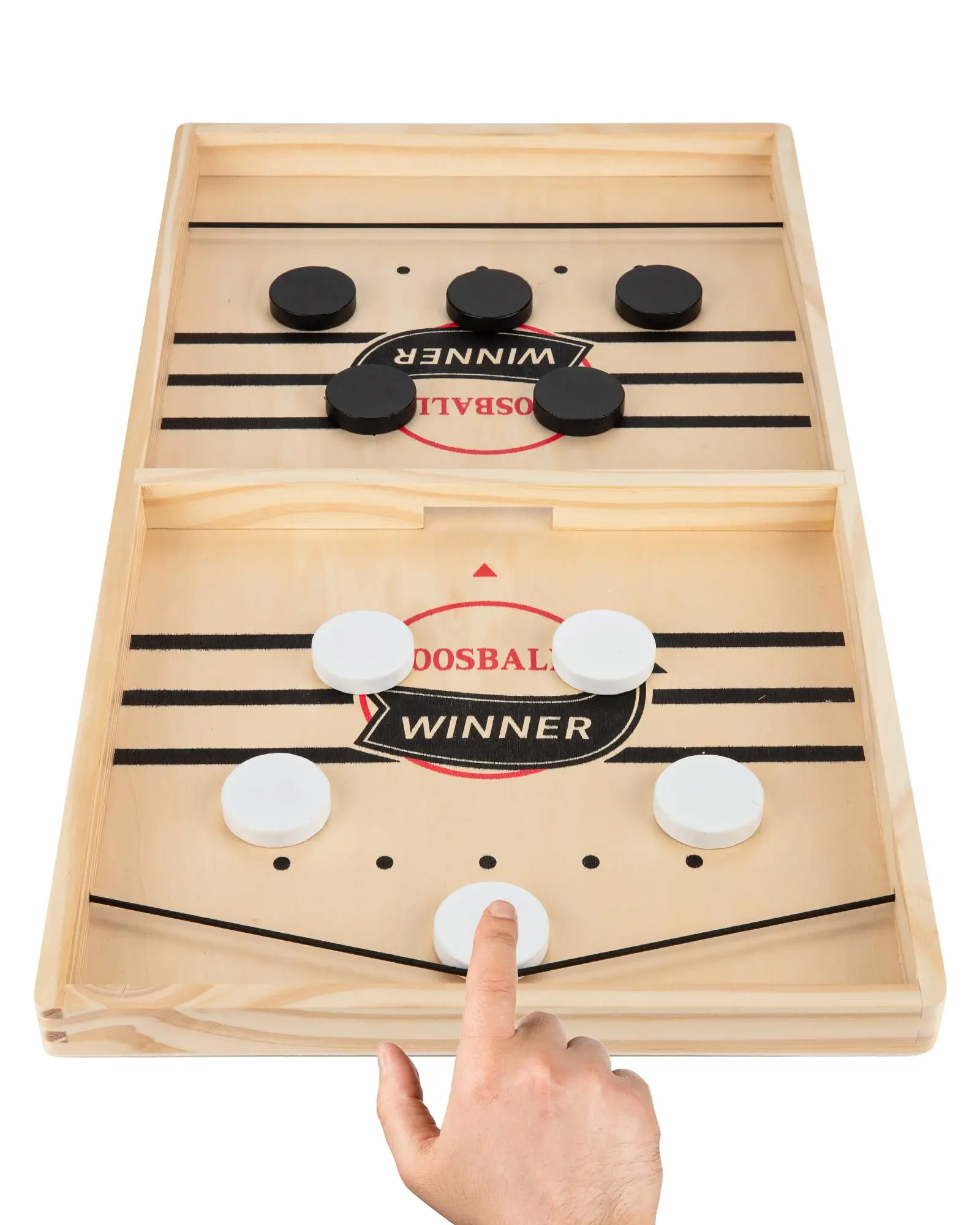 Wooden Sling Puck Game - Fast-Paced Table Hockey Battle Game for Family with 10 Pucks Portable Slingshot Game for Family Fun and Party Nights Deals