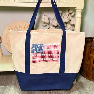 American Flag Canvas Tote, USA Tote, Grocery Tote, Everyday Tote, Vacation Bag