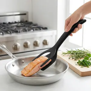 Slotted Spatula Tongs, 1 Count Silicone Cooking Turner, Heat Resistant Spatula, Pancake Spatula, Food Barbecue Tongs, Kitchen Steak Tongs, Kitchen Utensils-MM