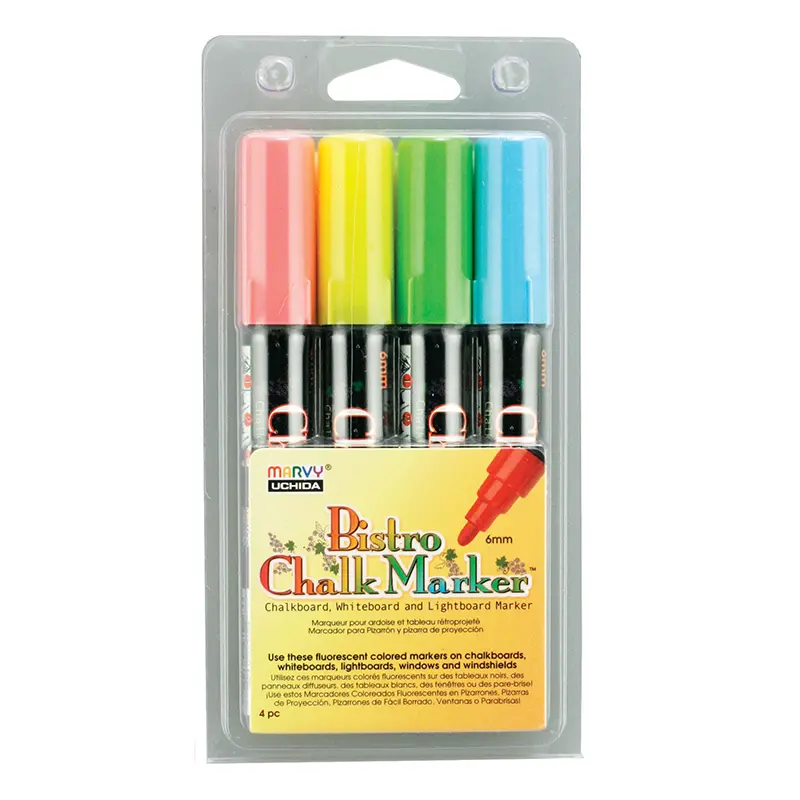 212 MAIN Marvy Bistro Chalk Markers - Board Tip, 4-Color Set (Pack of 2), Opaque Pigment, Erasable Writing, Ages 6+, Ideal for Chalkboard Art & Coaches' Referees' Gear, Lightboard Writing Tools