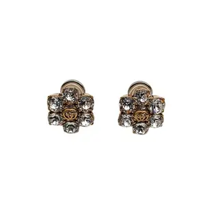 Pre-owned 【Alea】GUCCI Rhinestone Earrings Clips Alloy