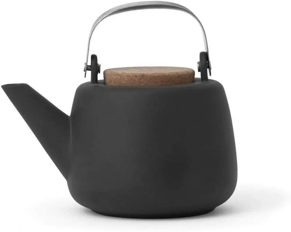 VIVA Nicola Charcoal Porcelain Japanese Style Teapot - 40 oz/1.18L, with Loose Leaf Tea Infuser Mesh, Stainless Steel Filter, Stainless Steel Handle, and Cork Lid