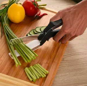 2-in-1 kitchen scissors for food — stainless steel blades with a plastic cutting board featuring a safety lock clip | 9.6-inch tomato cutter, fruit and vegetable slicer — convenient, practical kitchen scissors for cutting meat and cheese Knife Set