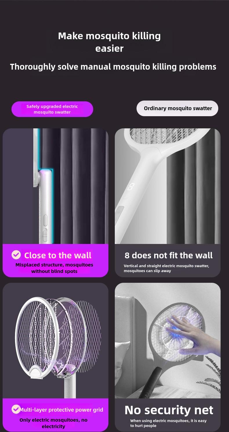 Foldable Electric Fly Swatter & 2-in-1 Bug Zapper Racket, 3000V High Voltage Mosquito Killer with UV Light, USB Rechargeable Handheld Insect Zapper with Base for Gnat, Wasp, Fruit Fly, Indoor Outdoor Camping Essentials