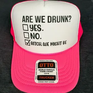 Otto Brand Drunk Yet? Otto Hat - Pink Foam Front Trucker Cap with Bold Text Design