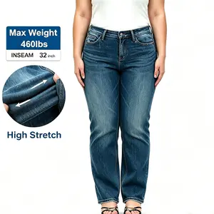 Women Plus Size Curvy Fit Straight Leg Jeans Medium Stretch Tummy Control Slim Denim Pants, BBL Booty Lifting Effect Jeans for Pear Shaped Figures Available Up to Size 18W