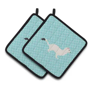 Carolines Treasures  Stoat Short-Tailed Weasel Blue Check Pair of Pot Holders