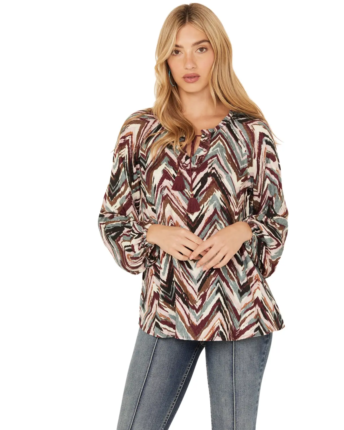 Shyanne Women's Women'S Printed Rayon Dobby Peasant Blouse - Swfa23w27