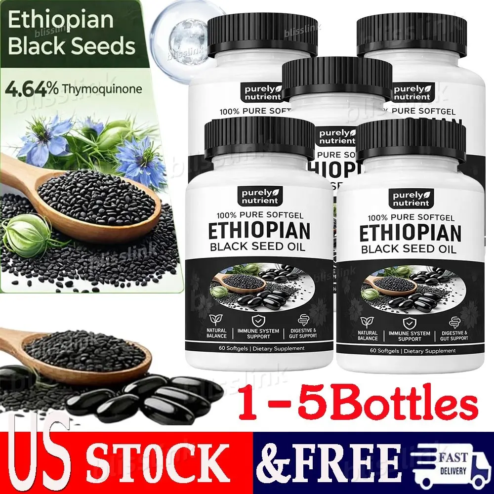 Ethiopian black seed oil, black seed oil softgels, black cumin seed oil, thymoquinone 4.64%, cold pressed oil, black seed capsules, gluten free, daily supplement