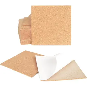 24pc 2mm Thick Self-Adhesive Cork Sheets - 4x4 Inch Square Cork Coasters & Mats with Strong Adhesive Backing