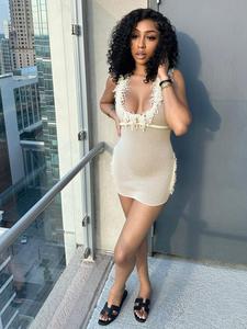 women's solid tie back knit dress, casual fashion sleeveless short dress for daily outdoor wear, women dress for spring valentine's day, tie back bodycon dresses, womenswear