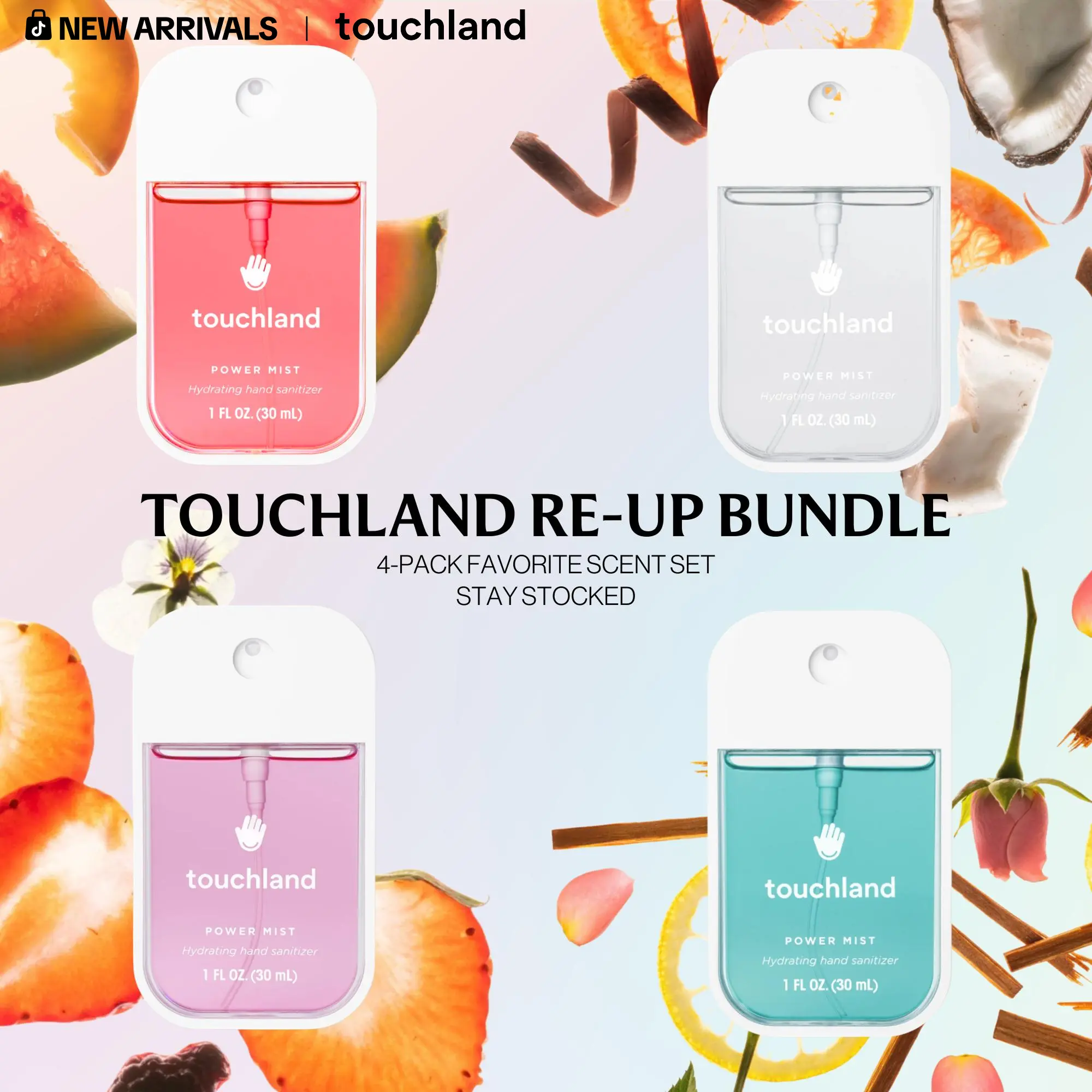 Touchland Re-Up Fan Favorites Bundle, 4-Pack Hand Sanitizers