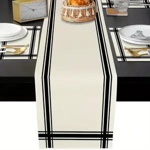 2D flat printing, 1/4/6/5/7 pieces set, table flag, placemat set, Household placemat, Table Placemats, simple black border pattern design, suitable for kitchen, dining room, living room and home decoration