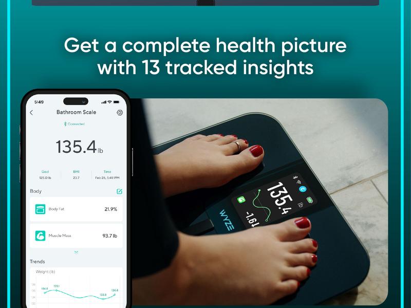 Wyze Scale Ultra — Wi-Fi Smart Weighing Scale, Huge 4.3" Screen — Step-On Body Composition Measurements (Track Weight, BMI, Fat/Fit Goals) Wyze Scale Ultra — Wi-Fi Smart Weighing Scale, Huge 4.3" Screen — Step-On Body Composition Measurements (Track Weight, BMI, Fat/Fit Goals)