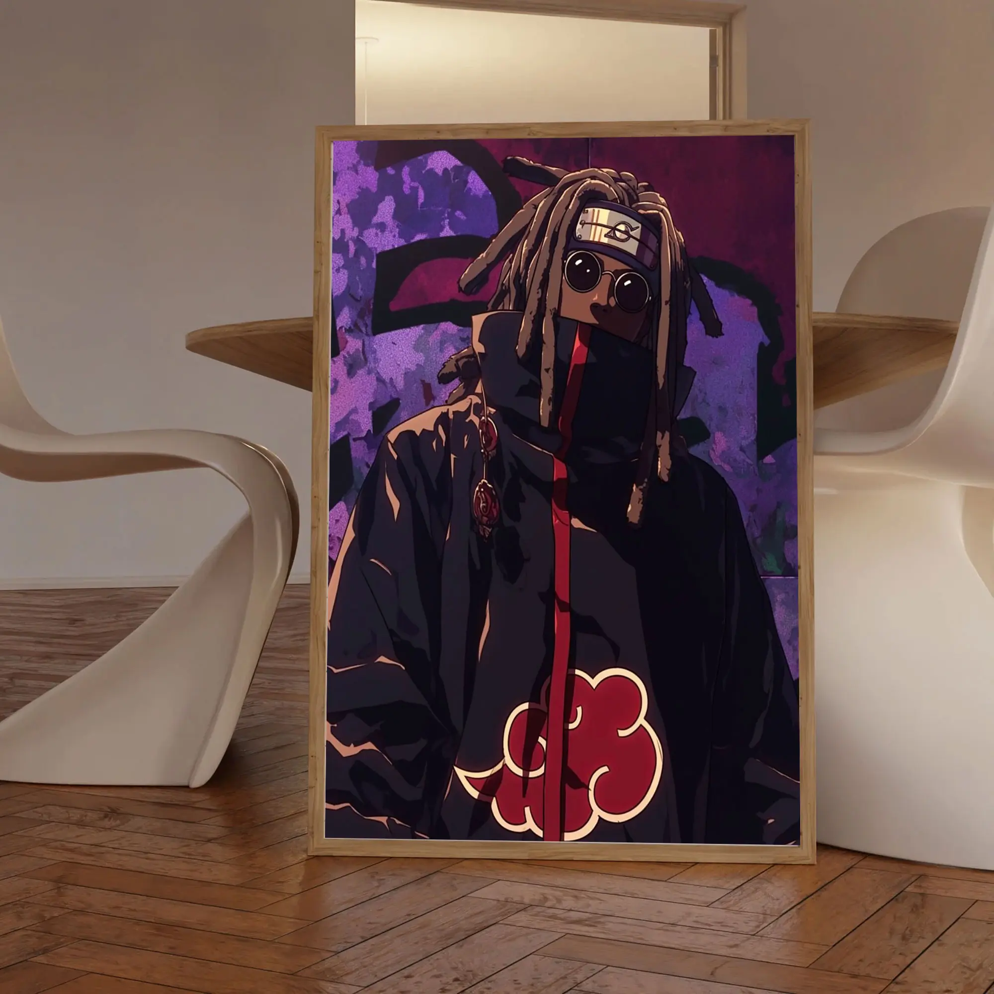 Akatsuki Ebonic Black Anime Poster, Retro Black Dope Anime Print, Afro Loc Urban Culture Street Anime Wall Art