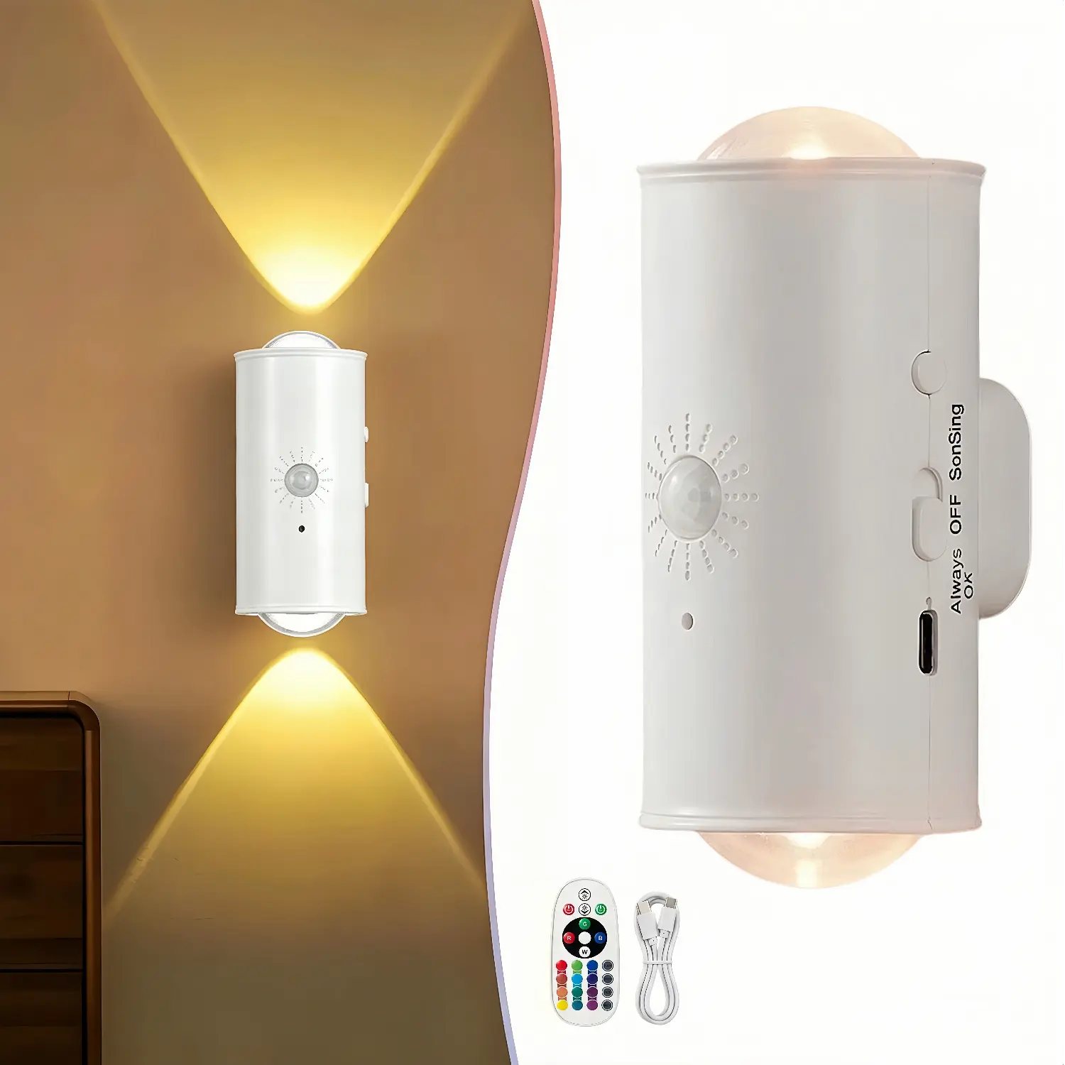 BMTWE Rechargeable Magnetic Stick-on Smart Motion Sensor LED Light - 120° Detection Range, Easy Install Magnetic Base, Stair Safety Light for Corridor, Bathroom Cabinet, Bedroom, Closet