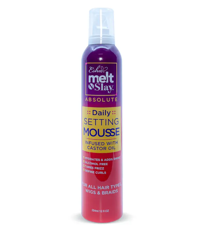 Esha Melt N Slay Daily Setting Hair Mousse - Tame Frizz Flyaways - Style - Long Lasting Hold - Moisturize (12 Fl oz)