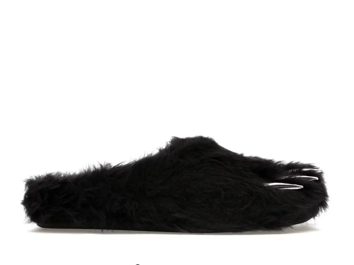 Bravest Studios Men's Bear Claw Mules, Black Faux Fur Slip-On Slides with Metallic Claw Detail and Cushioned Bed, Slide