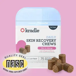 Kradle Daily Skin Recovery Chews for Dogs | Soft Chew Supplements, Beef Liver Flavor