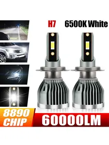 2 Pack Car Headlights H1 H4 H7 H11 9005 Hb3 9006 Hb4 9007 H4 H13, 12V 6500k Ultra Light 60000lm, High Speed Fan Bright Chip