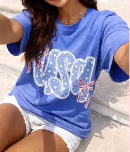 [Comfort Colors Collection] Comfort Colors USA Coquette TShirt, Patriotic Bow Tee 4th of July Tee Women, American Flag Star T-Shirt, Cute Summer