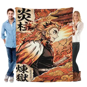 Kyojuro Rengoku Flame Hashira Flannel Blanket Demon Slayer Anime Throw with Rengoku & Flame Art Design – Ultra-Soft, Cozy, Perfect for Anime Fans, Bedroom Decor, Manga Collections and Gifting to Demon Slayer Enthusiasts.