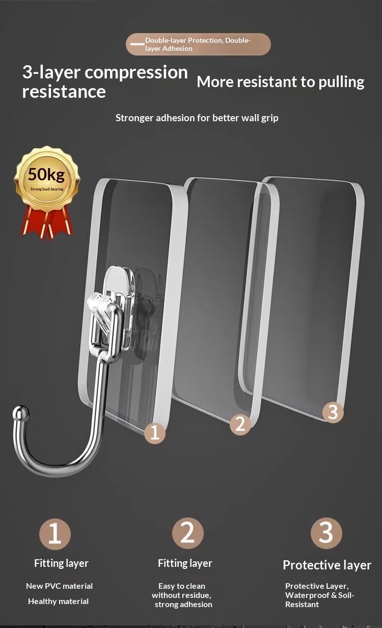 20 pieces per packStrong Adhesive Plastic Hook with Metal Durability – Gold Square Design for Bathroom, Kitchen, and Home Use