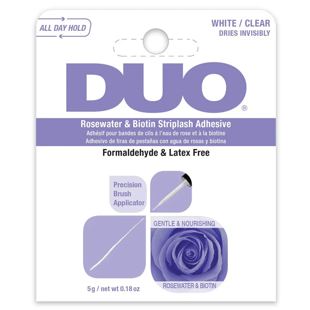 DUO Rosewater & Biotin Eyelash Glue - Clear Strip Lash Adhesive with Brush Applicator, All Day Hold, 0.18 oz
