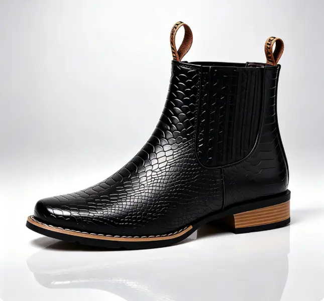 New Men's Chelsea Classic Versatile Fashion Casual Size Large Leather Boots Elastic Side Wear resistant Sole Classic Crocodile Leather Upper