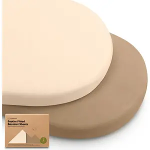 2-Pack Organic Bassinet Sheets for Girls, Boys - 100% Cotton Bassinet Mattress Sheets Compatible with Halo Bassinest Swivel Sleeper, Graco, Baby Delight, Chicco, Unisex Fitted Bassinet Sheets (Pecan)