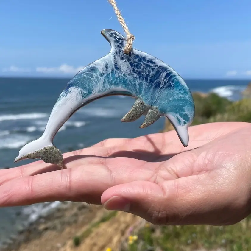 Dolphin Ornament Handmade Ocean Resin Ornament with Real Sand Sculpture