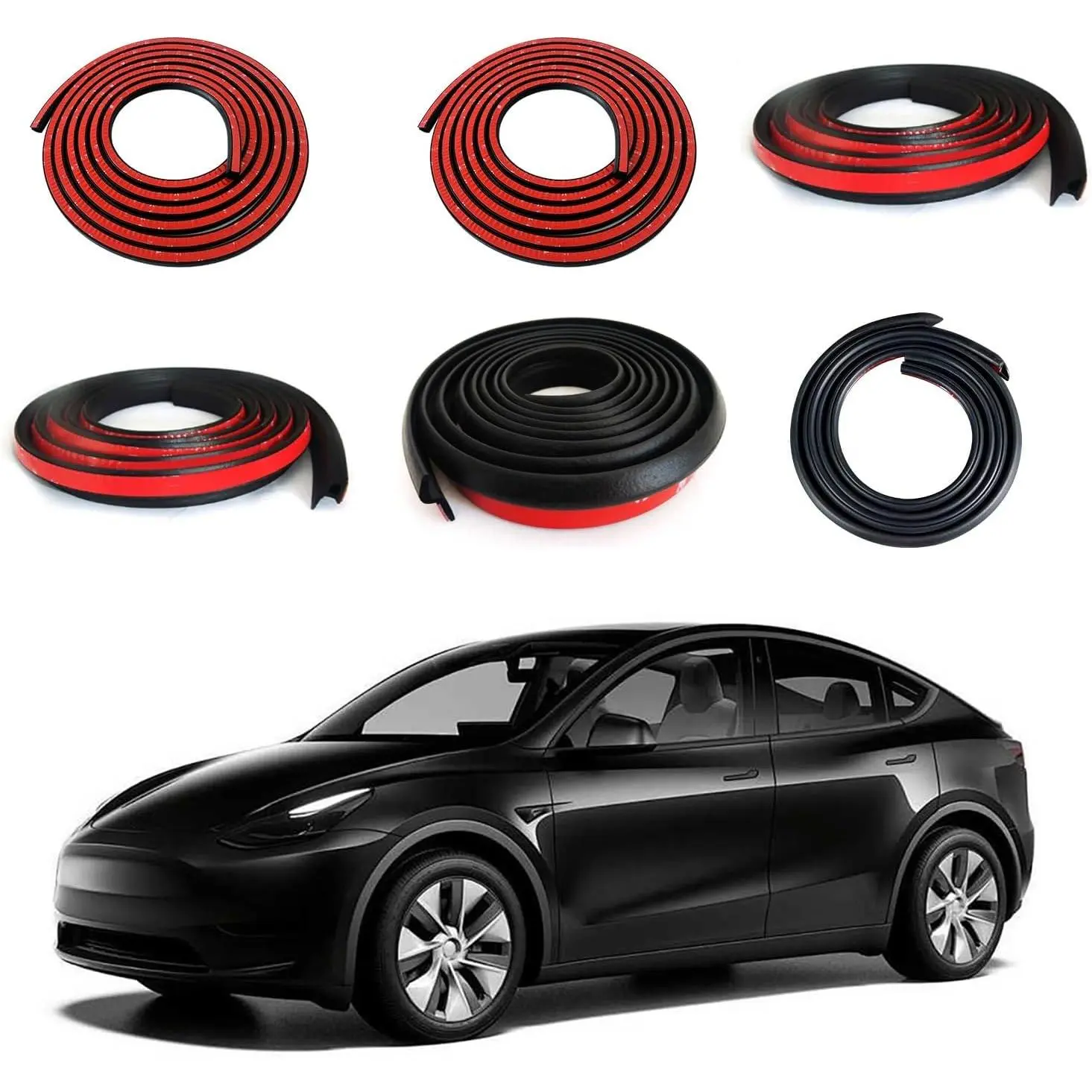 7-Piece High-Quality Self-Adhesive Rubber Car Weather Stripping for Tesla Model Y - Different Types for Doors, Trunk, A-Pillar, B-Pillar, Dustproof Soundproofing Auto Replacement Parts with Increased Airtightness