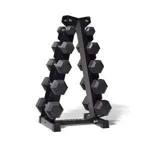 Centr 5-25 Lb Dumbbell Weight Set with Rack