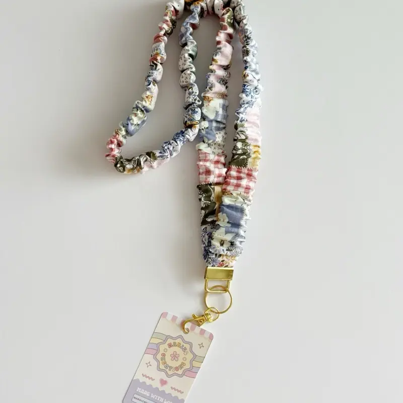 Scrunchie Lanyard Keychain - Badge Holder Lanyard with Boho Patchwork