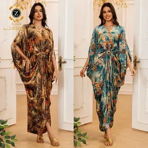 Women Fashion Summer Prom Party New Design Batwing Sleeve Print Abaya Dress