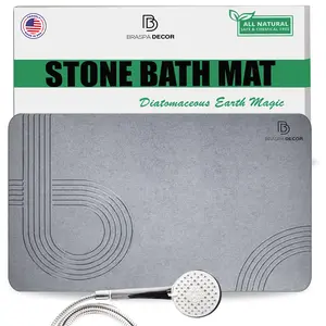 Diatomite Stone Bath Mat, Non-Slip Fast-Drying Diatomaceous Earth Shower Mat, Stone Drying Mat for Kitchen Counter, Super Water Absorbent Bathmat for Bathroom/Pet Bowls/ Potted Plants (23.5x15.4 Gray) Rug