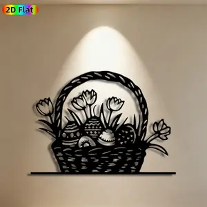 1pc Easter Basket Metal Wall Art,Easter Basket Statue Mural, Ideal Gift for Easter, Spring Festival, Easter Decor Enthusiasts, Weather-Resistant Metal Wall Decor Wall Sculptures, Perfect for Outdoor Fence & Indoor Wall Easter Enthusiasts