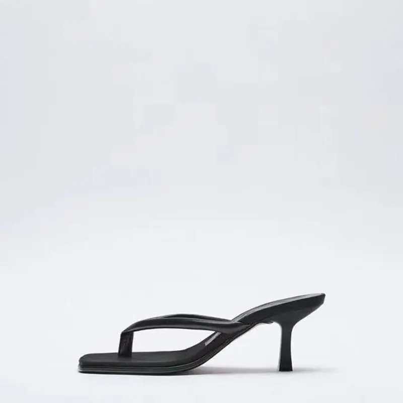 Slender high heels medium heels sandals minimalist black flip toe shoes high heels sandals for women