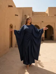 Elegant Casual Drawstring Waist Abaya Dress Set, Matching Pants, Perfect for Parties, Hajj, and Leisure Wear, Two-Piece