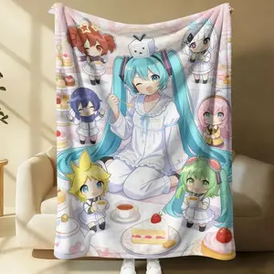 Hatsune Miku Flannel Blanket, Soft Home Throw, Nap Blanket, Sofa Throw, Anime Outdoor Travel Camping Blanket, Fans, Teens Gift