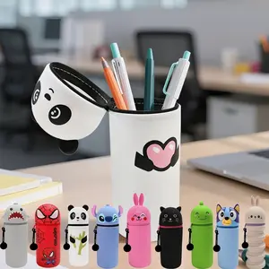 2 in 1 Soft Silicone Pencil Case, 1 Count Retractable Pencil Holder with Zipper Closure, Desktop Pencil Holder for Pencils & Markers, Office Supplies